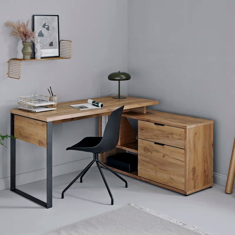 FURNISHIAA Solid Acacia Wood L Shaped Study Table - Furnishiaa -  -